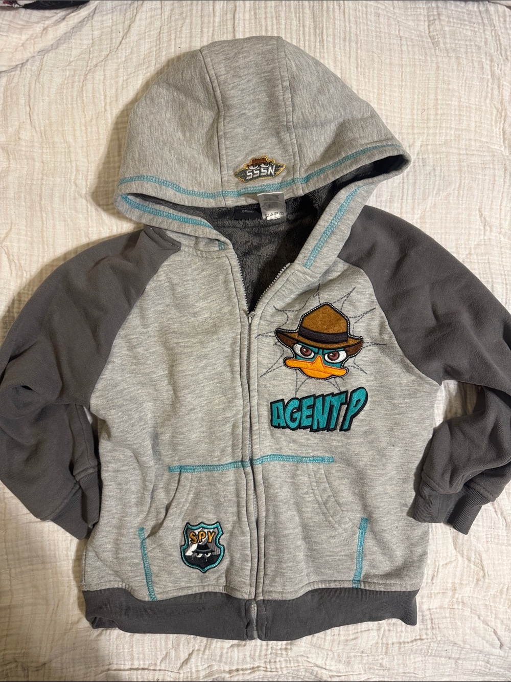 Disney Agent P Grey & Charcoal Hoodie with Teal Accent